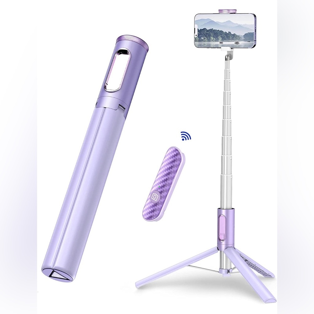 BRAND NEW PURPLE SELFIE STICK 60”TRIPOD COMBO. ALL IN 1 WITH WIRELESS REMOTE